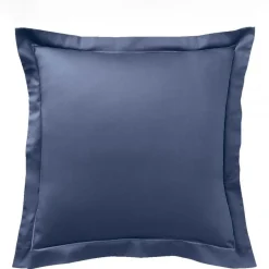 Taie d'oreiller satin de coton 2 faces uni / rayé TERTIO® - bleu indigo