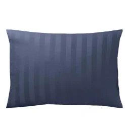 Taie d'oreiller satin de coton 2 faces uni / rayé TERTIO® - bleu indigo