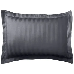 Taie d'oreiller satin de coton 2 faces uni / rayé TERTIO® - Gris Anthracite