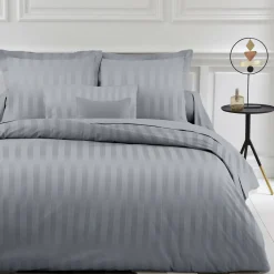 Taie d'oreiller satin de coton 2 faces uni / rayé TERTIO®- Gris Perle