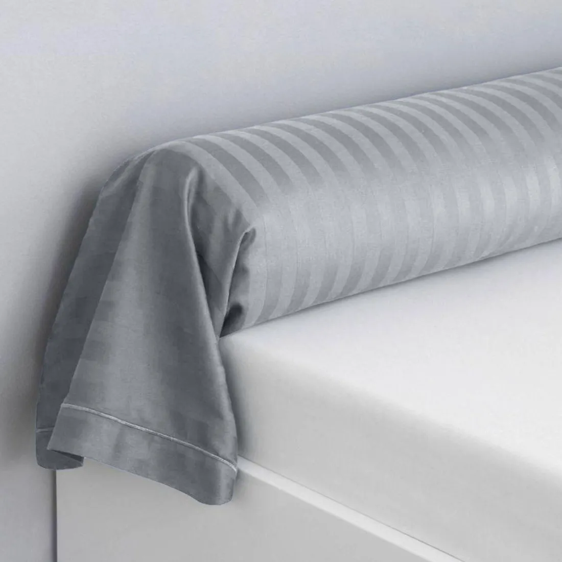 Taie d'oreiller satin de coton 2 faces uni / rayé TERTIO®- Gris Perle