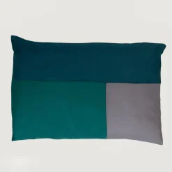 Taie d'oreiller, taie de traversin en coton TRIO - Bleu Canard / Gris