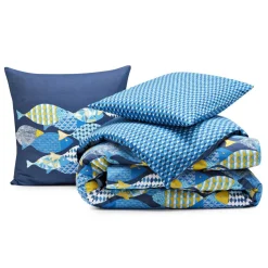 Taie d'oreiller, taie de traversin en coton petits motifs graphiques - Bleu