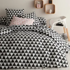 Taie d'oreiller, taie de traversin en coton LORENZ - Noir/Blanc