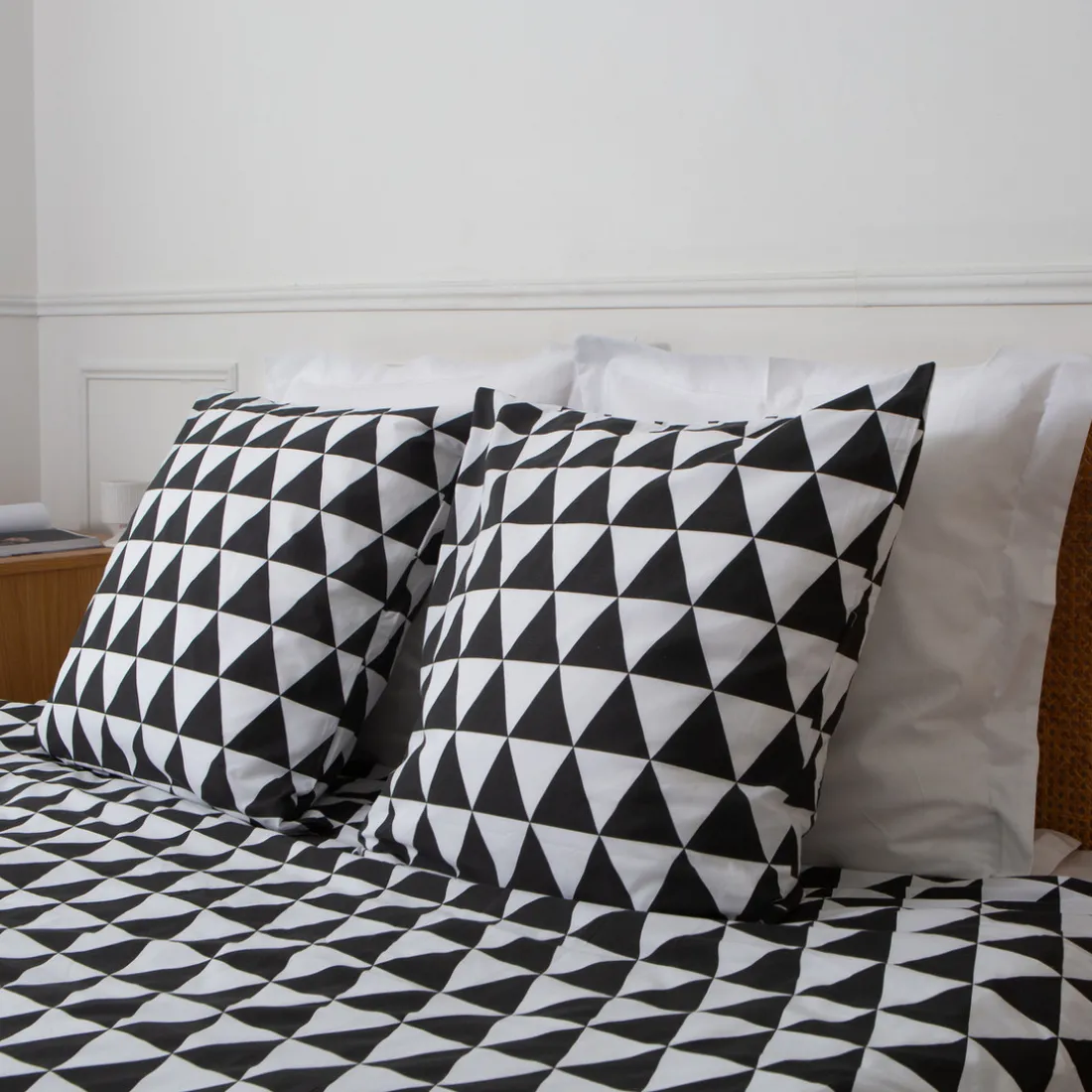 Taie d'oreiller, taie de traversin en coton LORENZ - Noir/Blanc