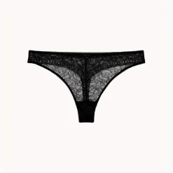 Tanga à motifs fleuris - Noir