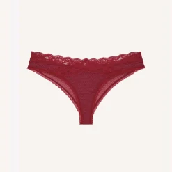 Tanga dentelle florale - Rouge