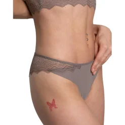 Tanga dos en dentelle - Gris