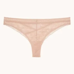 Tanga en tulle et dentelle florale - Rose