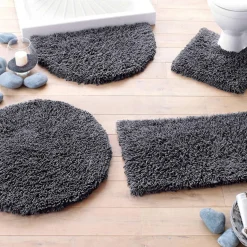 Tapis contour WC longues mèches en Coton CONFORT Gris anthracite