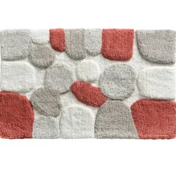 Tapis de bain coton motifs galet rose