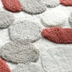Tapis de bain coton motifs galet rose