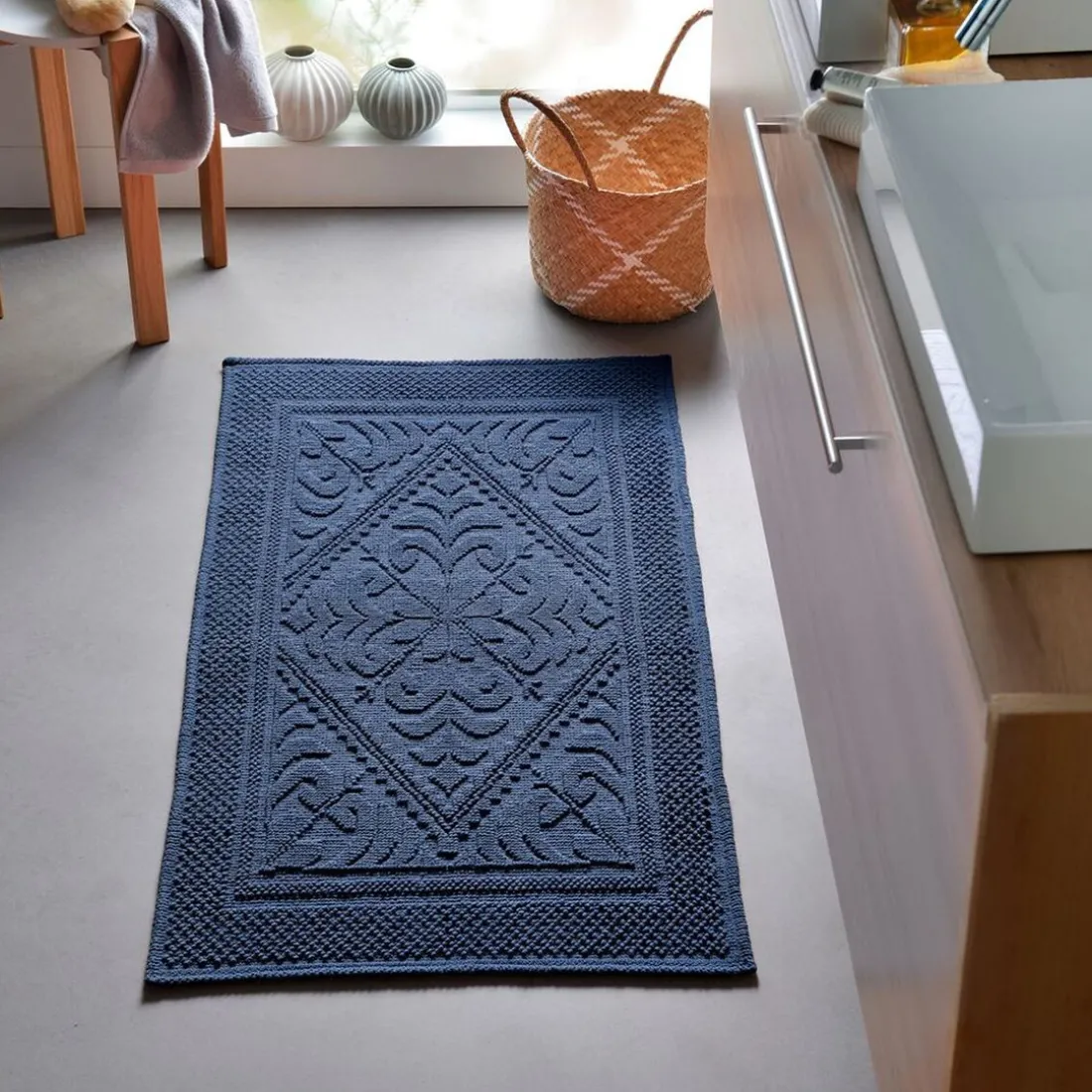 Tapis de bain décor jacquard 1500g/m2 - Bleu Marine