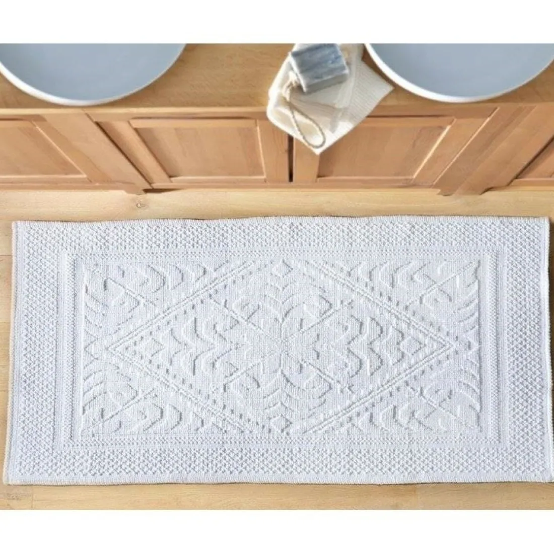 Tapis de bain décor jacquard 1500g/m2 - Blanc