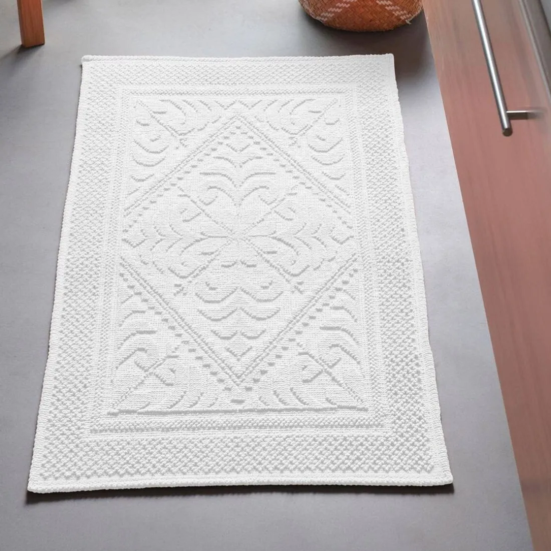 Tapis de bain décor jacquard 1500g/m2 - Blanc