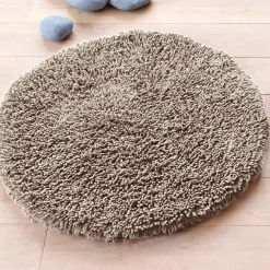 Tapis de bain rond 80cm CONFORT pur coton longues mèches taupe