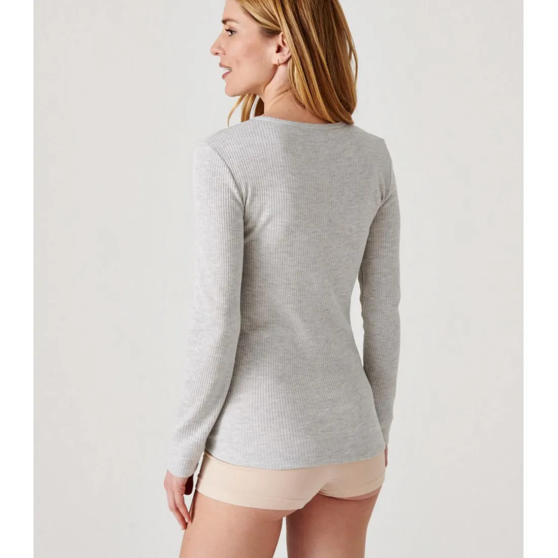 Tee Shirt Manches Longues. Gris Chiné Thermolactyl