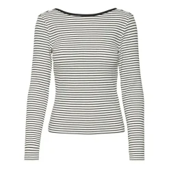 Tee shirt manches longues à rayures blanc en coton Tara