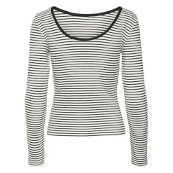 Tee shirt manches longues à rayures blanc en coton Tara