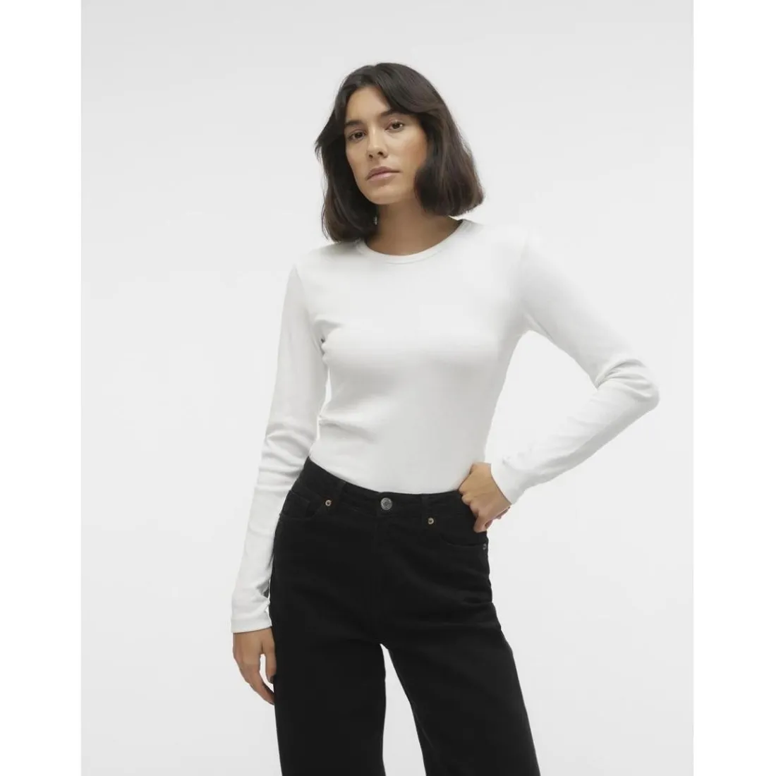 Tee shirt manches longues et col rond en coton blanc Ruth