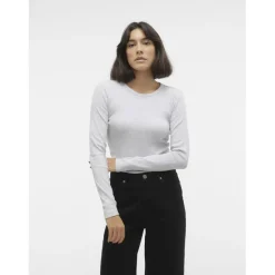 Tee shirt manches longues et col rond en coton gris Cléo