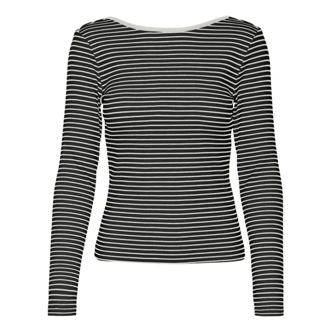 Tee shirt manches longues à rayures noir en coton Lane