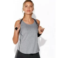 Tee-shirt fitness sans manches élastiques latéraux femme - gris chiné