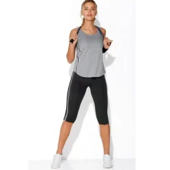 Tee-shirt fitness sans manches élastiques latéraux femme - gris chiné