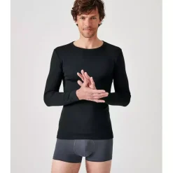 Tee-shirt manches longues col rond en maille noir