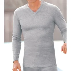 Tee-shirt manches longues col V en mailles gris