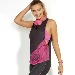 Tee-shirt sans manches bas imprimé femme - Noir en coton