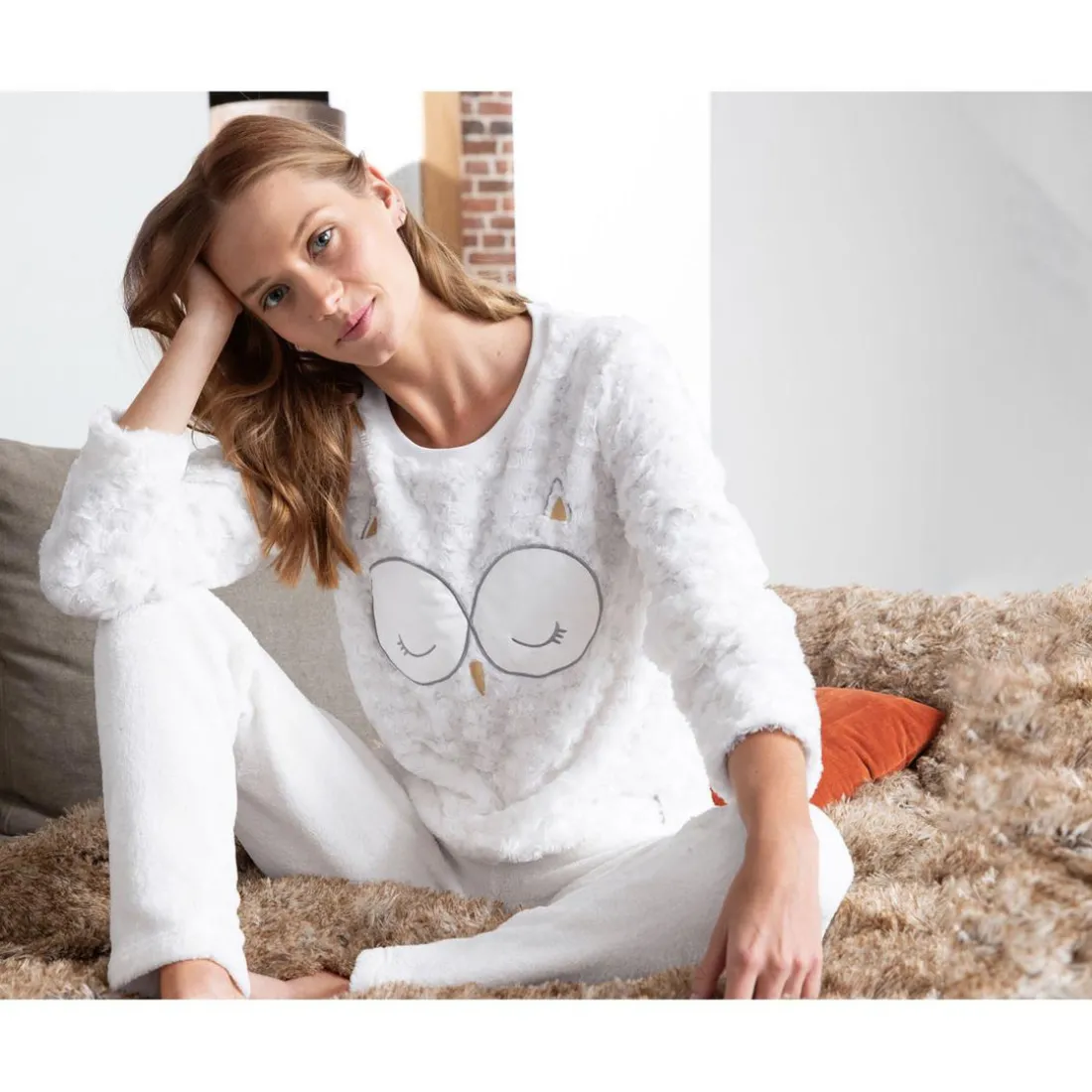 Tenue d'intérieur hibou - DODO HOMEWEAR-blanc écru