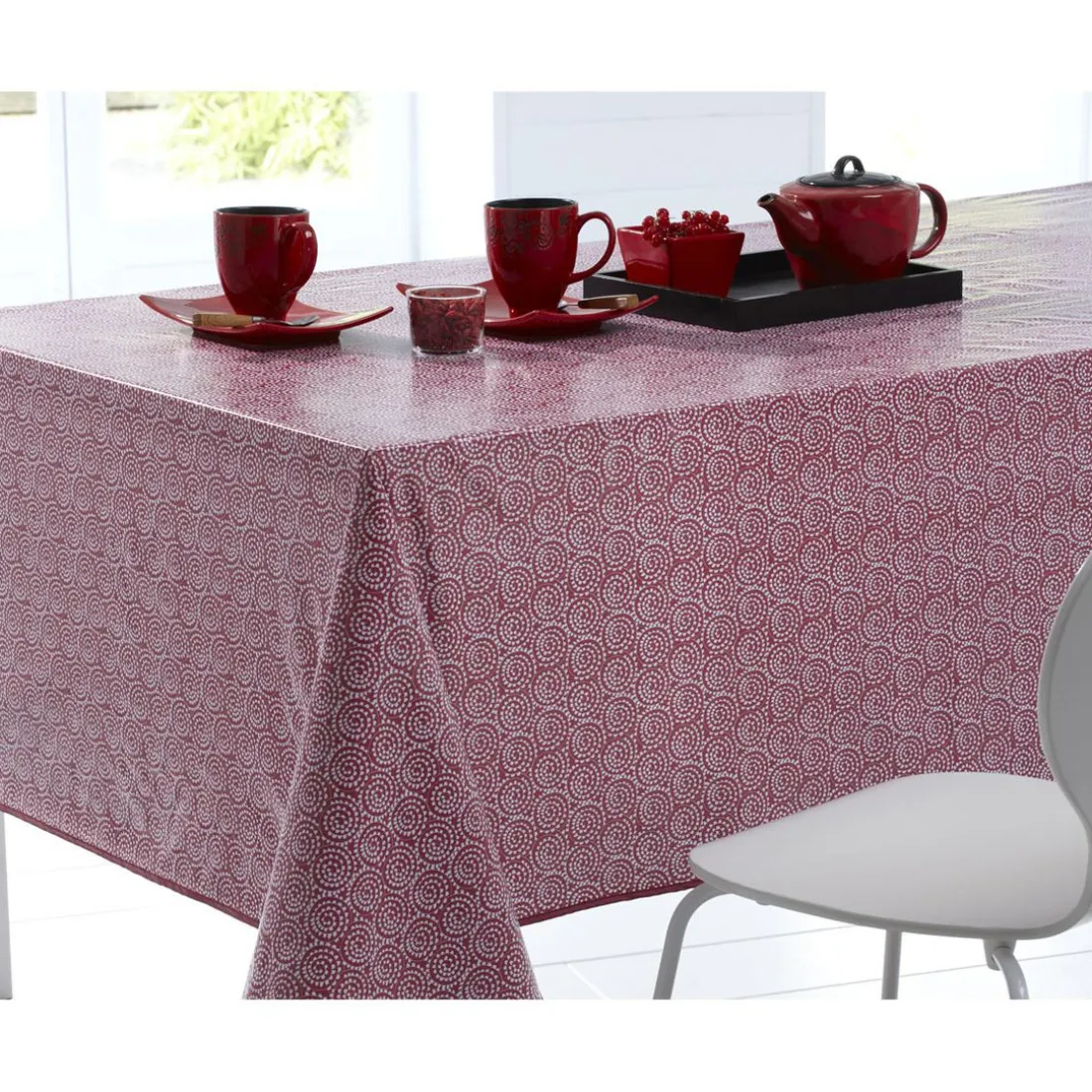 Toile cirée motif porcelaine - Rose Framboise