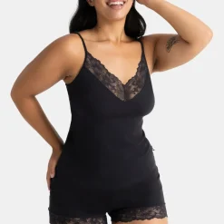 Top avec bord en dentelle - Noir