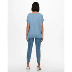 Top Col rond Manches courtes Poignets repliés bleu en viscose Clio