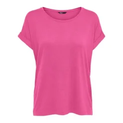 Top Col rond Manches courtes Poignets repliés rose