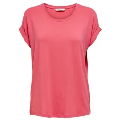Top Col rond Manches courtes Poignets repliés rose en coton Hope