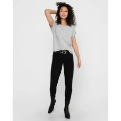 Top Col rond Manches courtes Poignets repliés gris en viscose