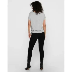 Top Col rond Manches courtes Poignets repliés gris en viscose