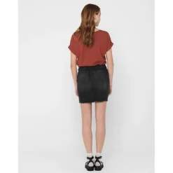 Top Col rond Manches courtes Poignets repliés rouge en viscose
