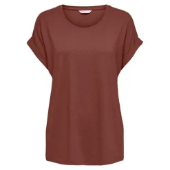 Top Col rond Manches courtes Poignets repliés rouge en viscose
