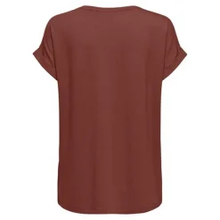 Top Col rond Manches courtes Poignets repliés rouge en viscose