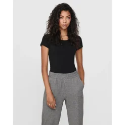 Top Col rond Manches courtes noir en coton