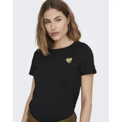 Top col rond manches courtes noir en coton Mila