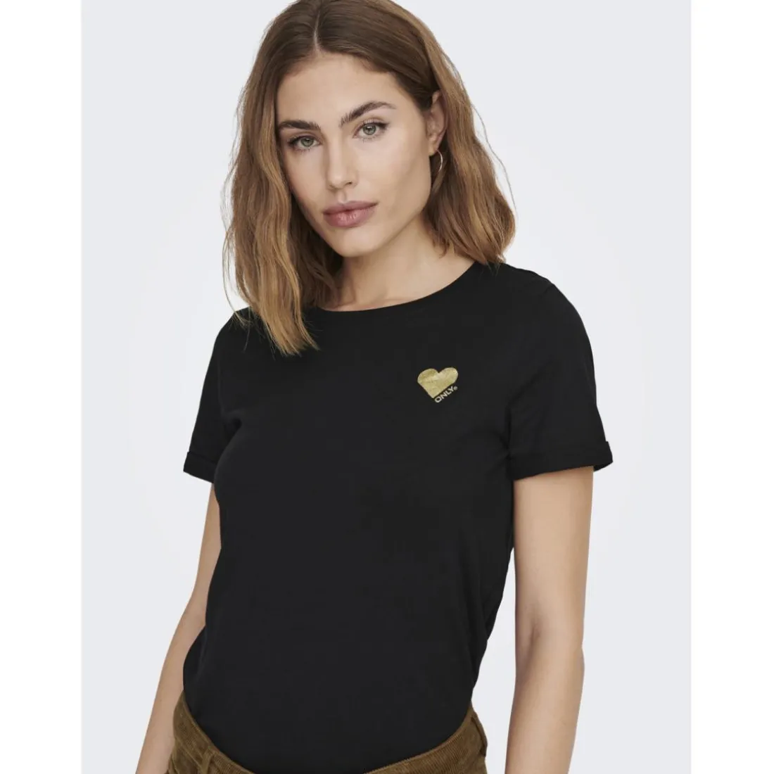 Top col rond manches courtes noir en coton Mila