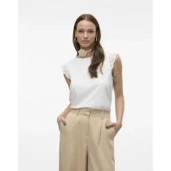 Top col rond manches courtes blanc en coton bio Lily