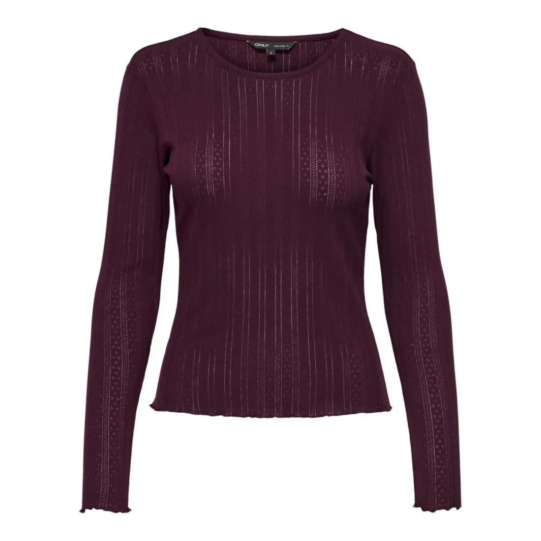 Top col rond manches longues violet foncé en coton Elsie