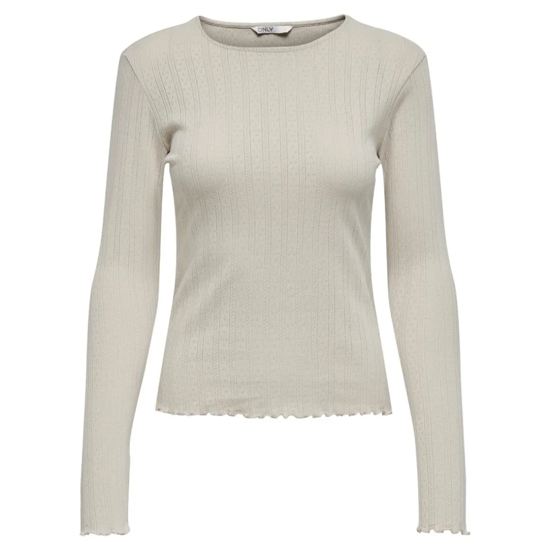 Top col rond manches longues gris clair en coton Eva