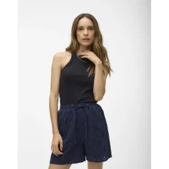 Top col rond sans manches noir en coton bio Tia