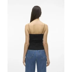 Top court col rond sans manches noir en coton Queen